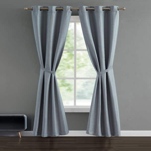 French Connection Tanner 38 in. W x 96 in. L Grommet Room Darkening Tiebacks Curtain in Grey (2-Panels)