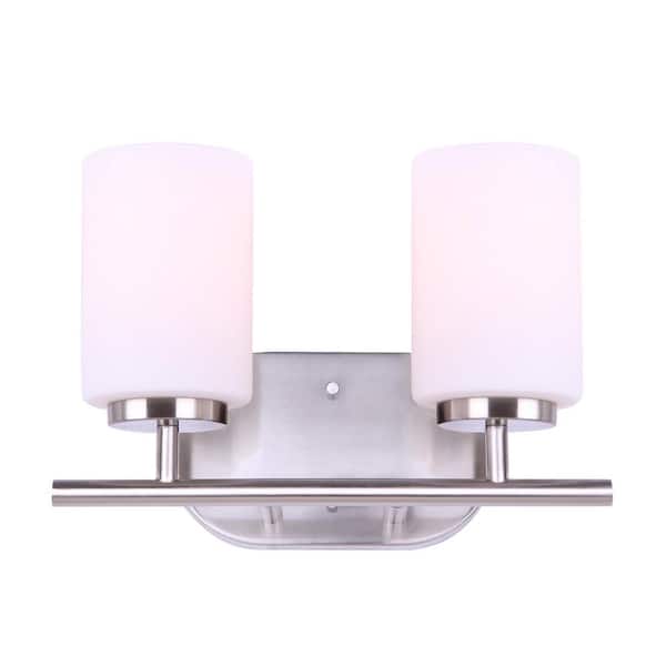 Tatum 2-Light Brushed Nickel Vanity Light with White Opal Glass Shades