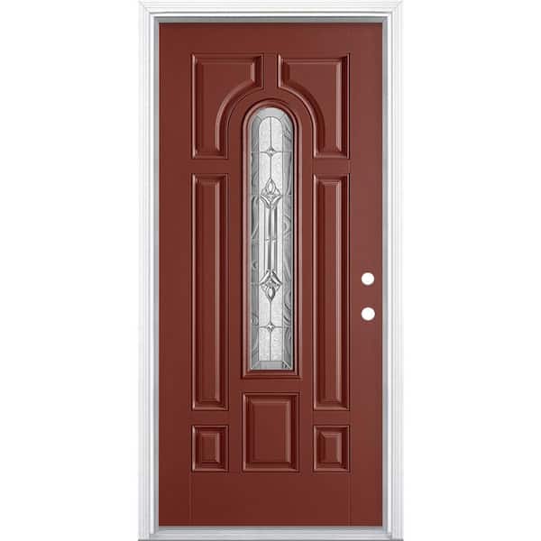 Masonite 36 in. x 80 in. Providence Center Arch Red Bluff Left Hand Painted Smooth Fiberglass Prehung Front Door w/ Brickmold