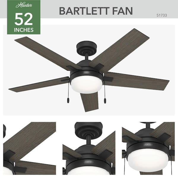 Hunter Bartlett 52 in. Indoor Matte Black Ceiling Fan with Light