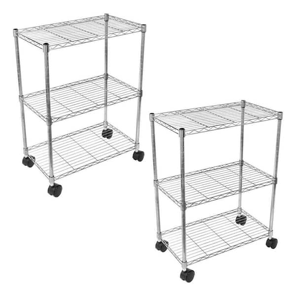 3-Tier Chrome Metal Shelving Unit, 750 lb. Capacity Stackable Wire Storage Rack on Wheels-24" W x 14" D x 30" H (2-Pack)
