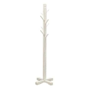 Rena Rustic White Hat and Coat Rack Stand with 8-Wood Hooks