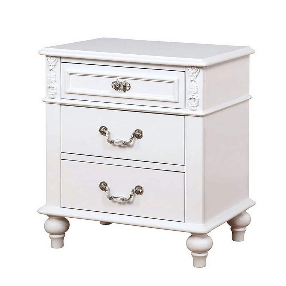 24 in. White 2-Drawer Wooden Nightstand -  Benjara, BM241909