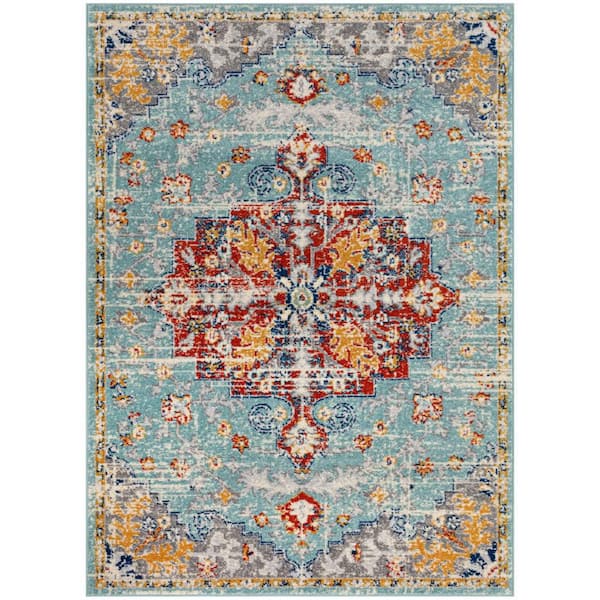 Nourison Passion Aqua Multicolor 5 ft. x 7 ft. Center medallion Traditional Area Rug