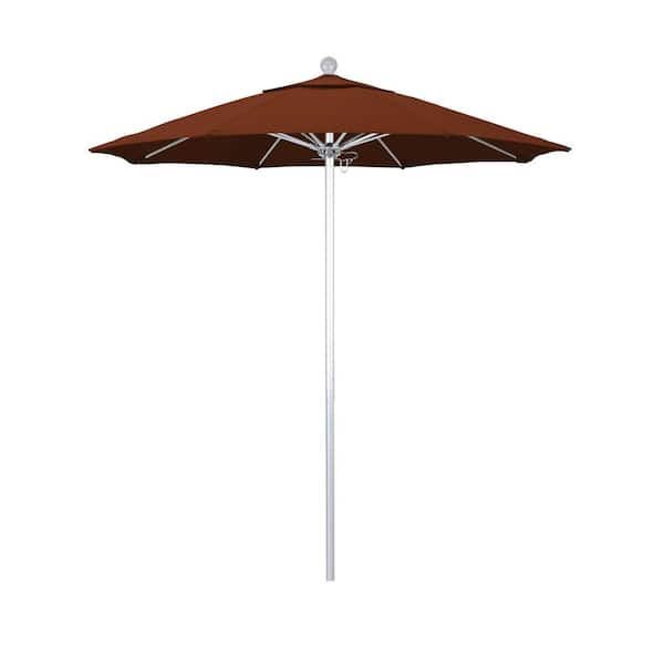 California Umbrella 7.5 ft. Silver Aluminum Commercial Market Patio Umbrella with Fiberglass Ribs and Push Lift in Terracotta Olefin