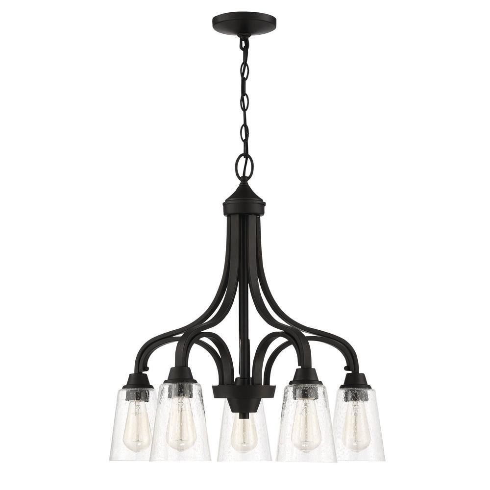 Espresso Nickel 5-Light Chandelier with Clear Bell Shades
