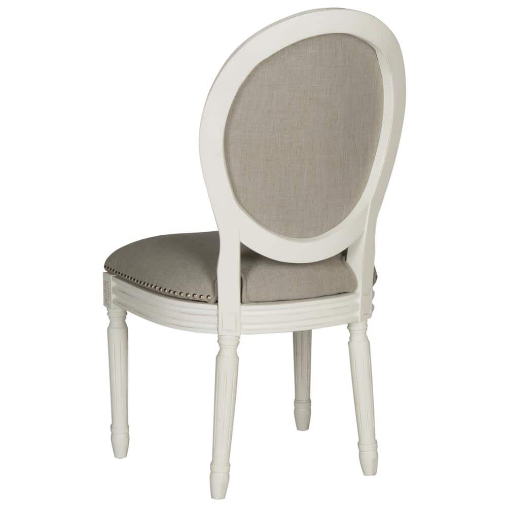 Provencal Elegance High-Back Linen Side Chair in Gray & White