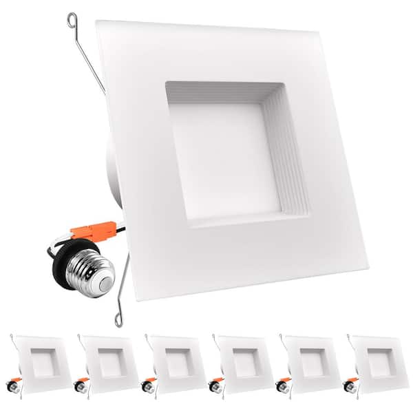 LUXRITE 5/6 in. 14W Square LED Can Light 5 Color Selectable Baffle Trim Remodel Integrated LED Recessed Light (6-Pack)