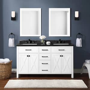 Ainsley 60 in. W x 22 in. D Vanity in White with Granite Vanity Top in Black with White Basins