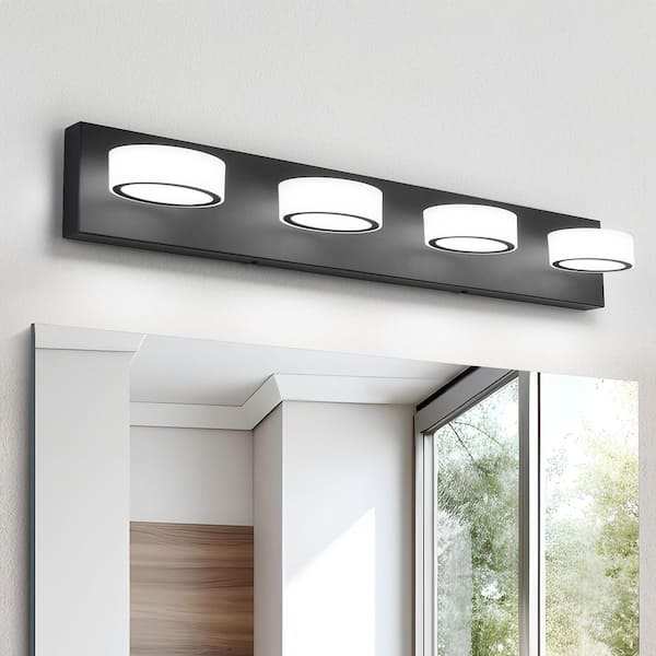 JUSHENG 32in. 4 Light Black LED Vanity Light Bar with Dimmable 5500K Light