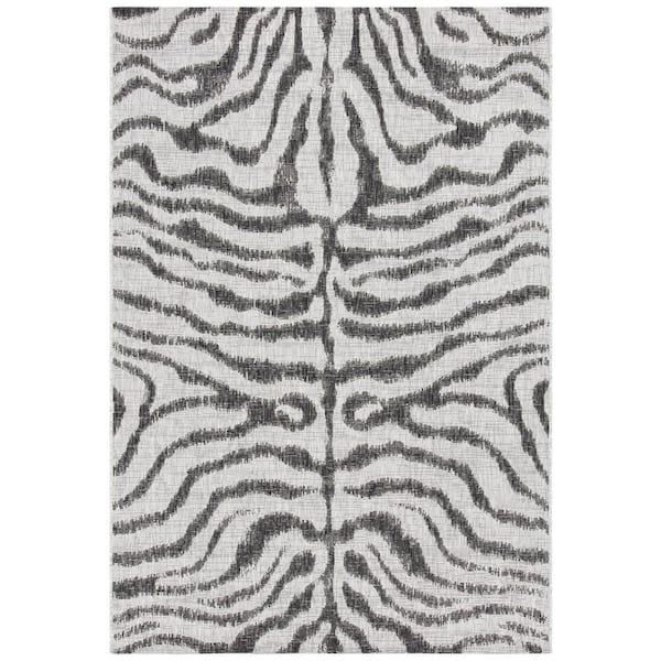 SAFAVIEH Courtyard Gray/Black 8 ft. x 10 ft. Zebra Indoor/Outdoor Patio  Area Rug