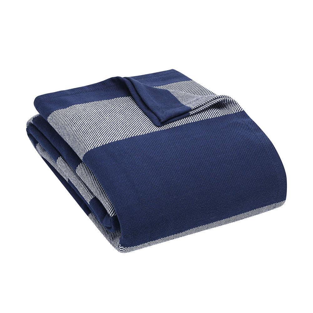Boylston Navy and White Full Cotton Reversible Blanket