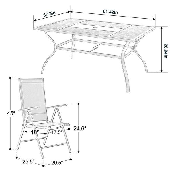 PHI VILLA 7 Piece Black Metal Patio Outdoor Dining Set with