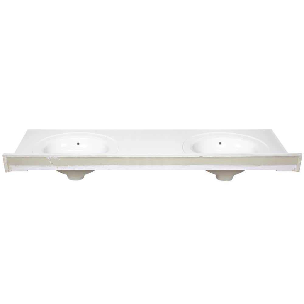 Solid White 73-Inch Cultured Marble Double Bowl Vanity Top