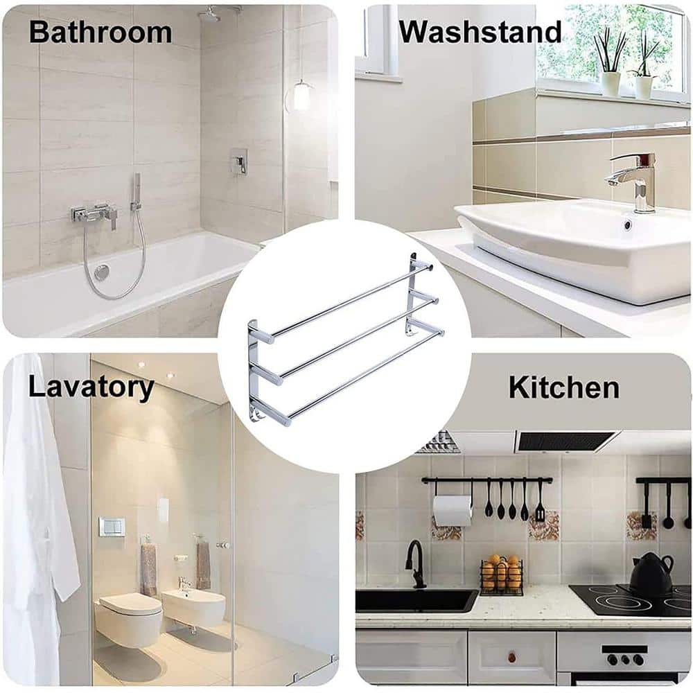 Adjustable Stainless Steel Triple Bar Wall Mounted Towel Rack