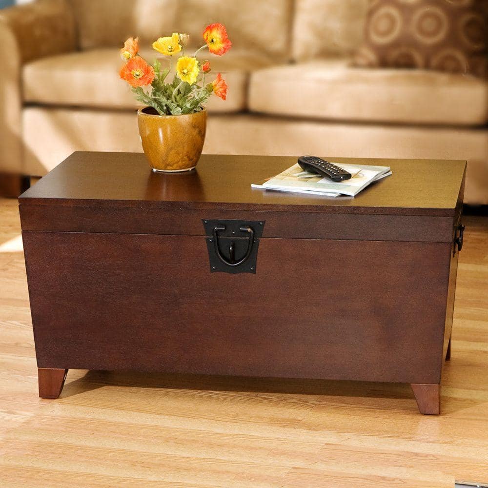 Espresso Wood Lift-Top Trunk Coffee Table with Storage