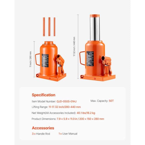 SKYSHALO Hydraulic Bottle Jack, 50 Ton/110231 lbs. Welded Bottle