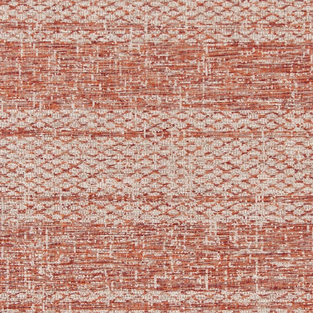6'7" Square Off-White and Terracotta Synthetic Area Rug