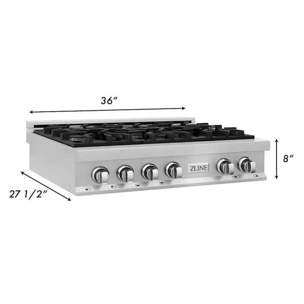 ZLINE 36 Porcelain GAS Stovetop in Fingerprint Resistant Stainless Steel with 6 GAS Burners and Griddle (RTS-GR-36)