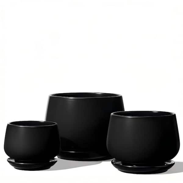 Hcman 3-Pack Ceramic Plant Pots, Indoor Planters with Drainage