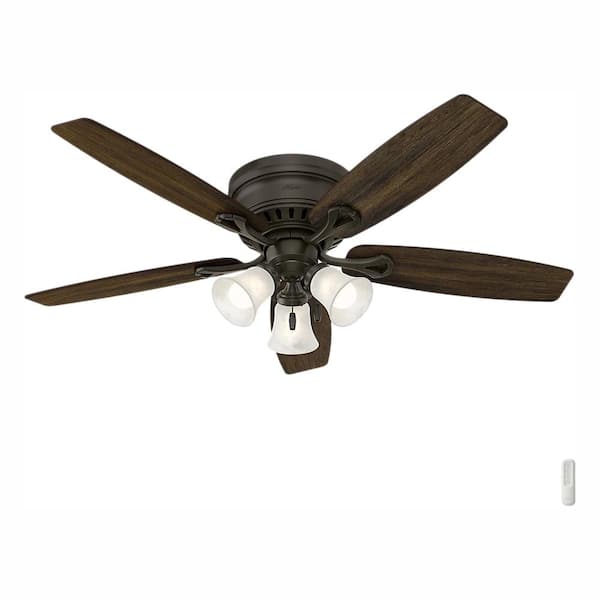 Hunter Oakhurst 52 in. LED Indoor Low Profile New Bronze Ceiling Fan with Light Kit and Bundled Handheld Remote Control