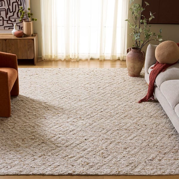 Natural Fiber 9 ft. x 12 ft. Beige High-Low Diamond Area Rug