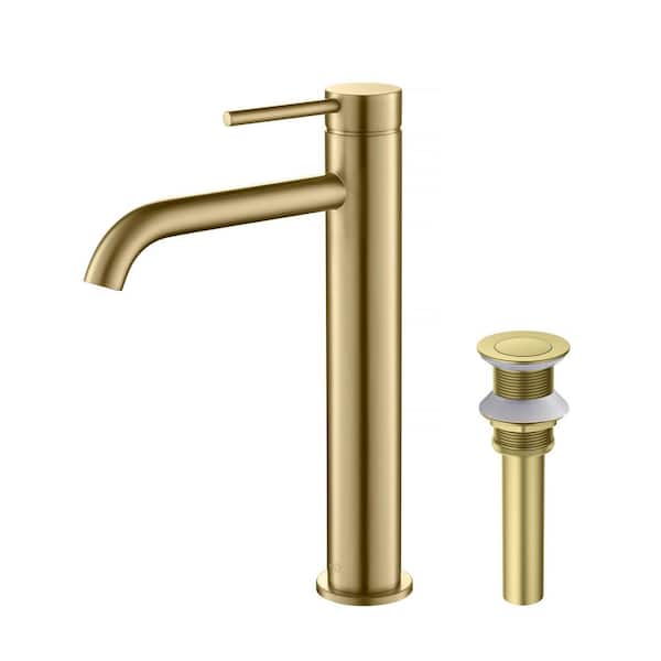 Single Hole Blaze Single Handle Bathroom Vanity Sink Faucet with Pop Up Drain in Brushed Gold