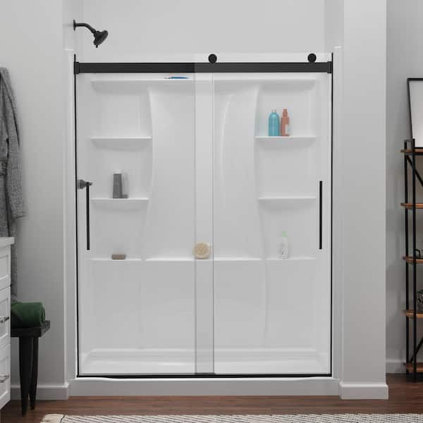 Delta C500 59 in. W x 71-1/8 in. H Frameless Sliding Shower Door in Matte Black with 5/16 in. (8mm) Tempered Clear Glass