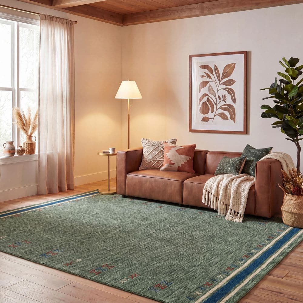 Himalaya 5 ft. x 8 ft. Sage/Green Symbols Border Area Rug price history on PriceWatchPro