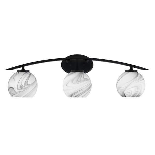 Unbranded Siena 29 in. 3-Light Vanity Light Matte Black with Onyx Swirl Glass Shades