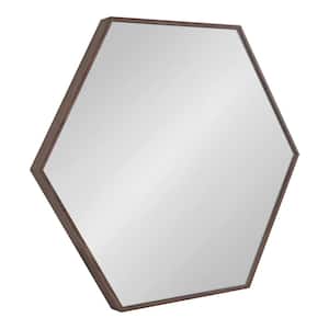 Rhodes 25 in. x 22 in. Classic Hexagon Framed Walnut Brown Wall Mirror