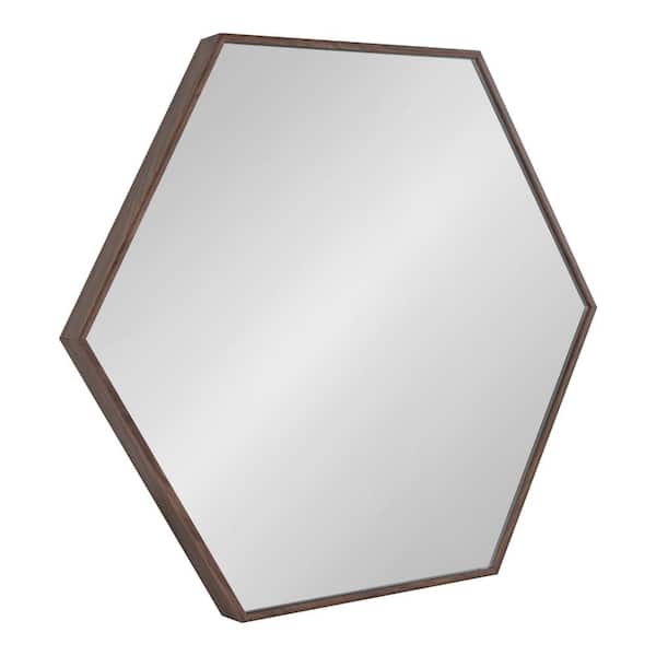 Kate and Laurel Rhodes 25 in. x 22 in. Classic Hexagon Framed Walnut Brown Wall Mirror