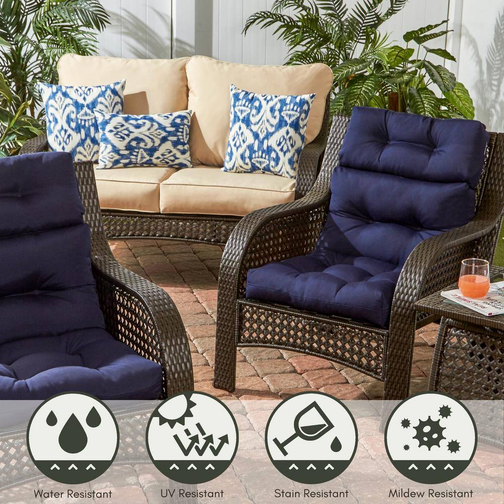 Navy High Back Tufted Outdoor Chair Cushions Set
