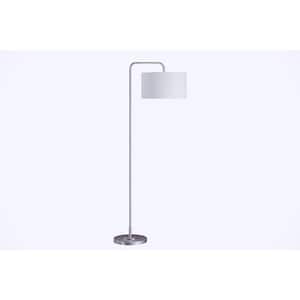 64 in. Brushed Nickel Floor Lamp with Arc Design and Luxurious White Silk-Like Drum Shade