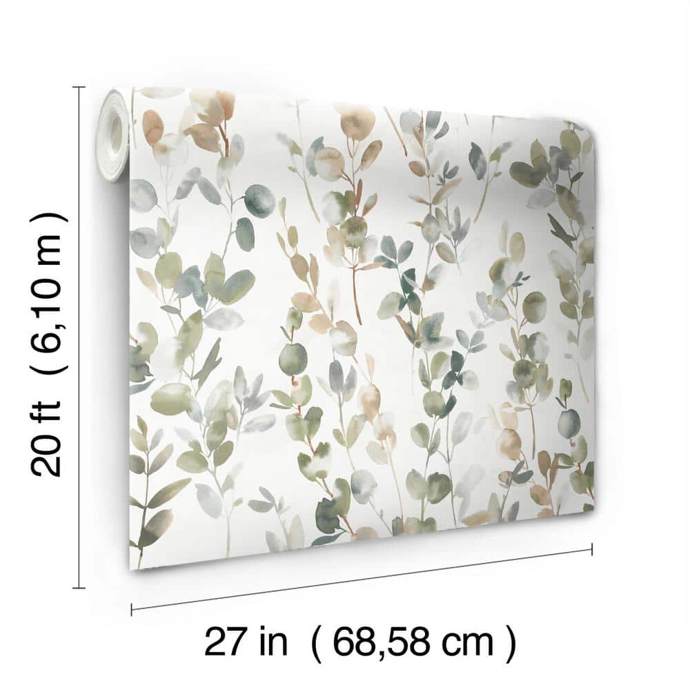 Green Joyful Eucalyptus Peel and Stick Vinyl Wallpaper