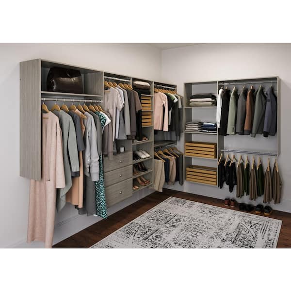 96 in. W - 120 in. W Rustic Grey L-Shaped Wood Closet System