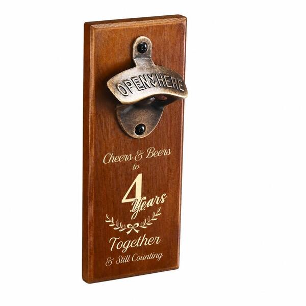 Engraved Solid Wood Wall-Mounted Bottle Opener with Hidden Magnetic Cap Catcher, 7.87 in. x 0.315