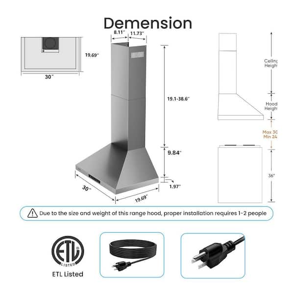 30 in. 900CFM Ducted Wall Mount with LED Light Range Hood in Stainless Steel