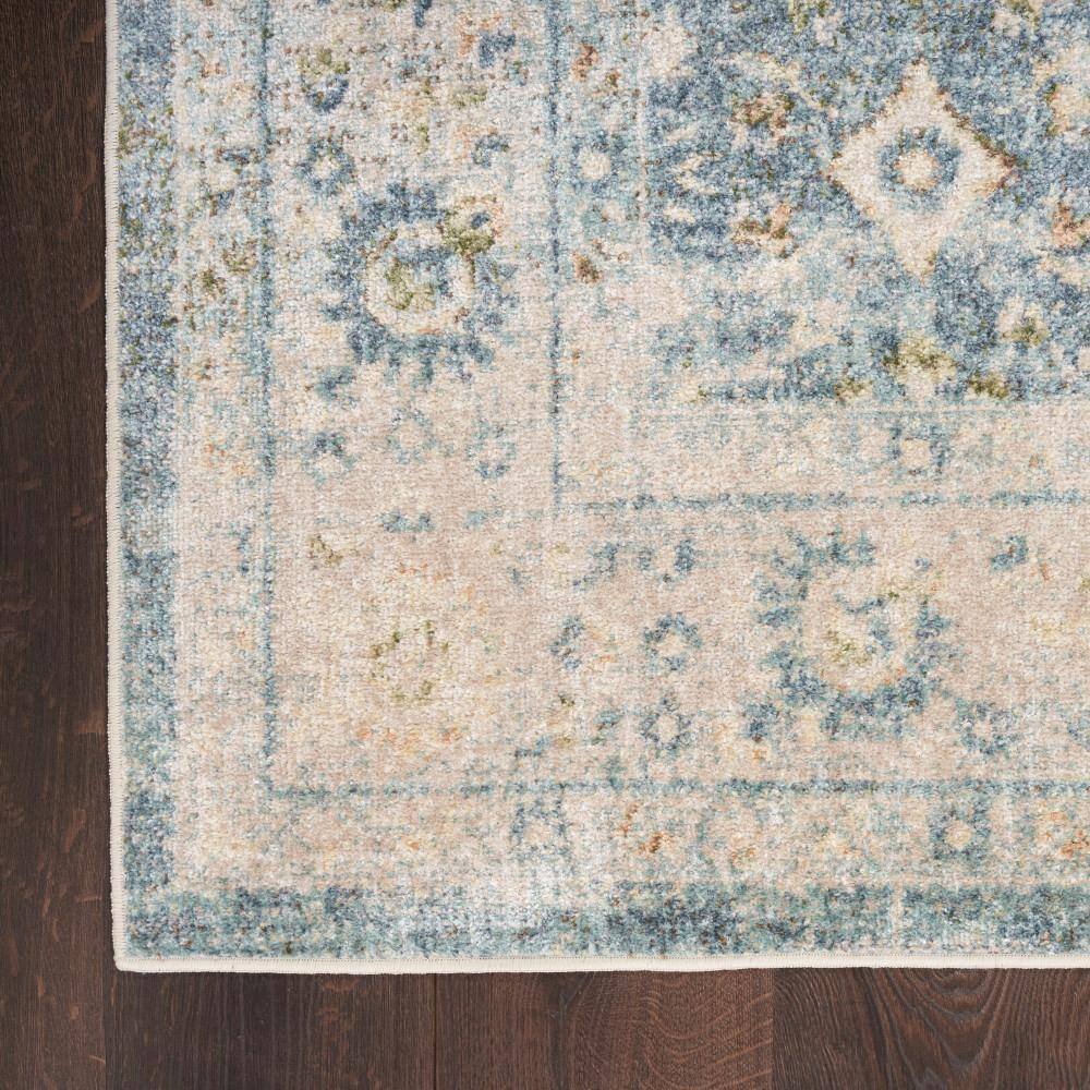 Teal Beige Floral Synthetic Washable Rectangular Area Rug 5' x 7'