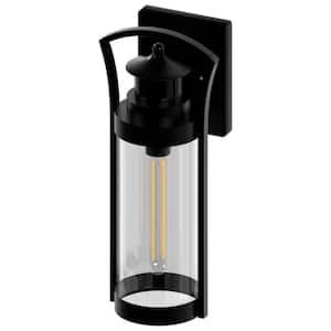 Crespa 14 in. Black Motion Sensing Outdoor Hardwired Cylinder Sconce with No Bulbs Included