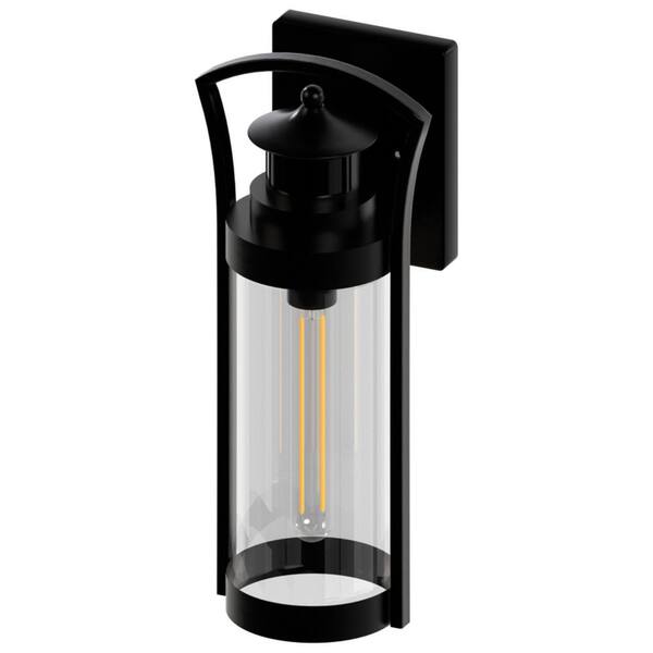 AMBIATE Crespa 14 in. Black Motion Sensing Outdoor Hardwired Cylinder Sconce with No Bulbs Included