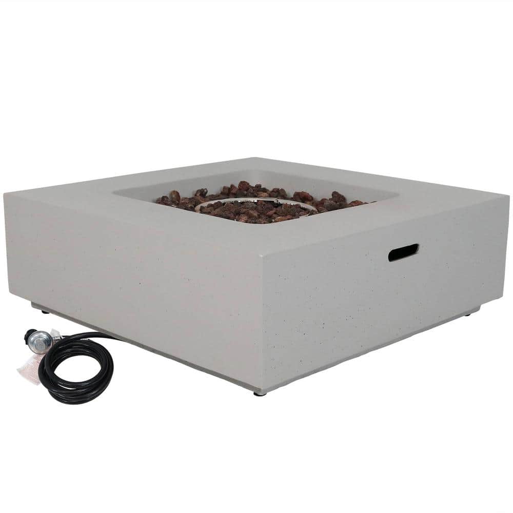 Gray Concrete Square Propane Gas Fire Pit Table