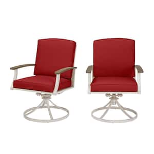 Marina Point White Steel Outdoor Patio Swivel Dining Chair with CushionGuard Chili Red Cushions (2-Pack)