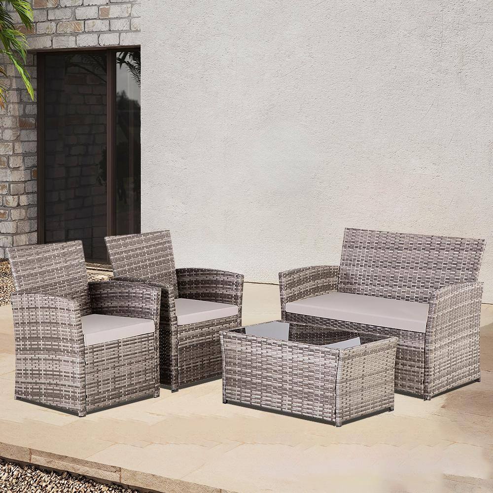 4-Piece Wicker Outdoor Patio Sectional Conversation Sofa Set Loveseat Set w