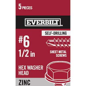 #6 x 1/2 in. Hex Head Zinc Plated Sheet Metal Screw (5-Pack)