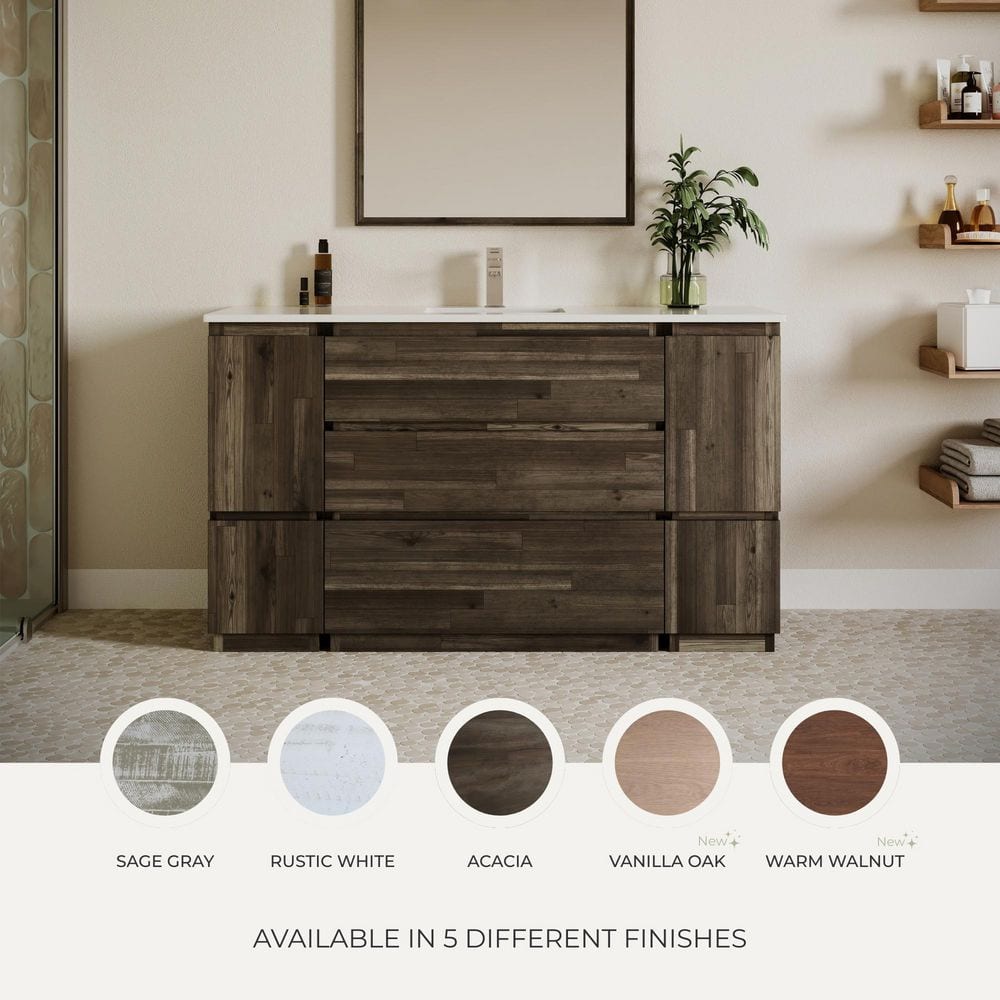 Formosa 47" Brown Acacia Wall-Mounted Single Vanity Base
