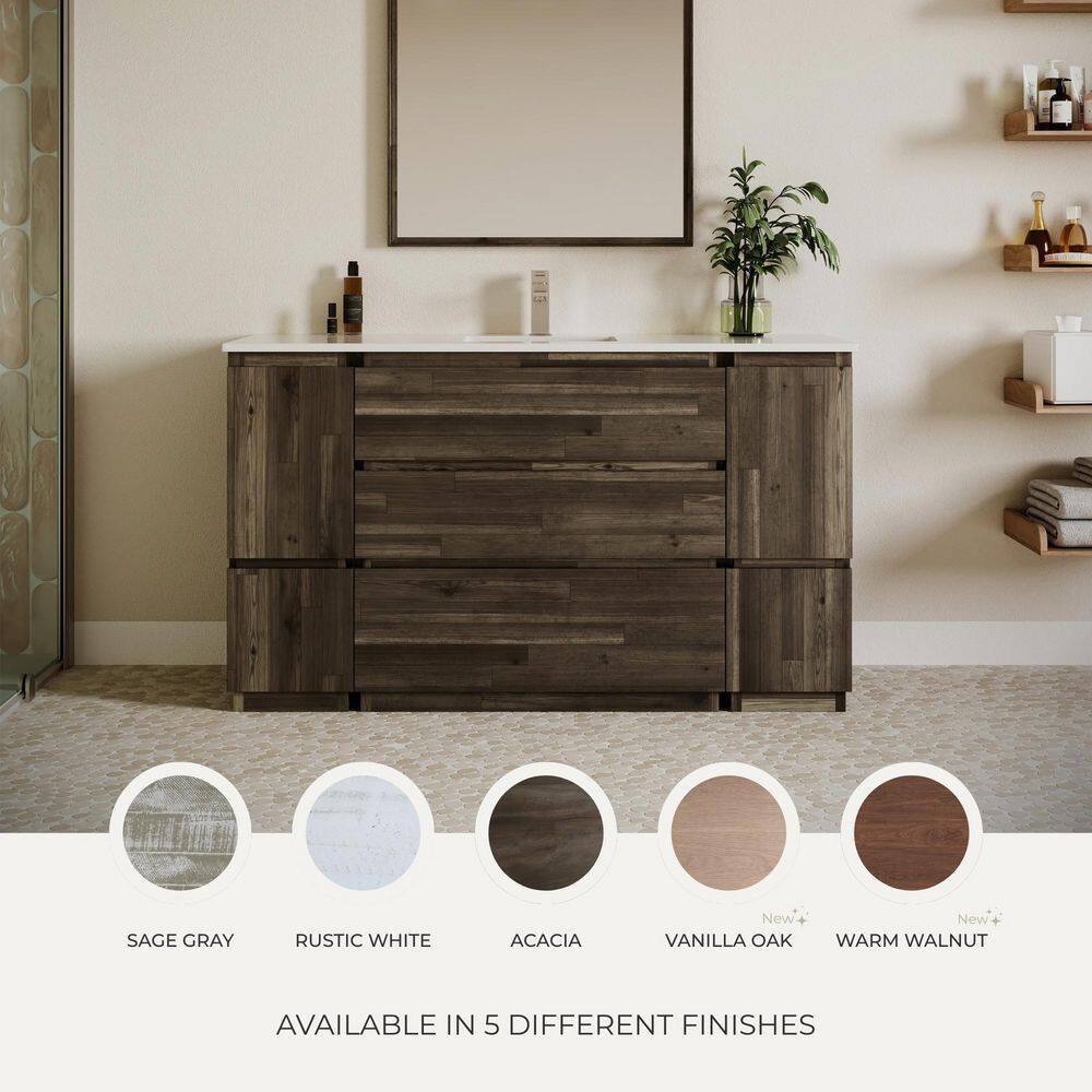 Ash Gray Acacia Wood Freestanding Single Bathroom Cabinet