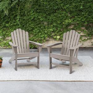 Brown 2-Piece Classic Outdoor All-Weather Plastic Fade-Resistant Patio Adirondack Chair for Fire Pits and Gardens