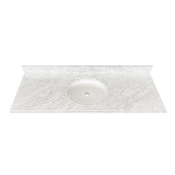 Home Decorators Collection 61 in. W x 22 in D Marble White Round Single Sink Vanity Top in Carrara Marble