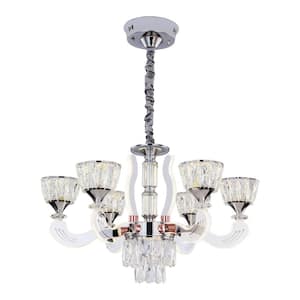 26.77 in. 6-Light Silver Modern Crystal Integrated LED Chandelier for Dining Room adn Living Room